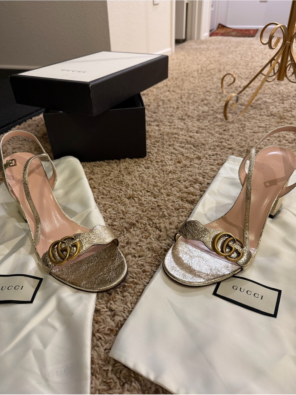 Gucci Marmont Metallic Gold sandals 42